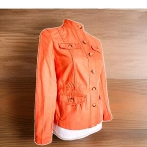 Talbots Petites 100% Cotton Orange Button-Up Blazer Jacket PP Front Pockets Xs